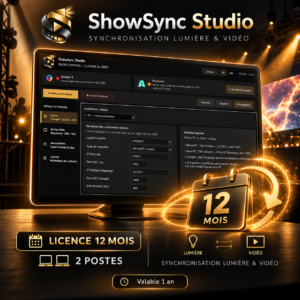 ShowSync Studio licence 12 mois – Logiciel de synchronisation lumière et vidéo, 2 postes